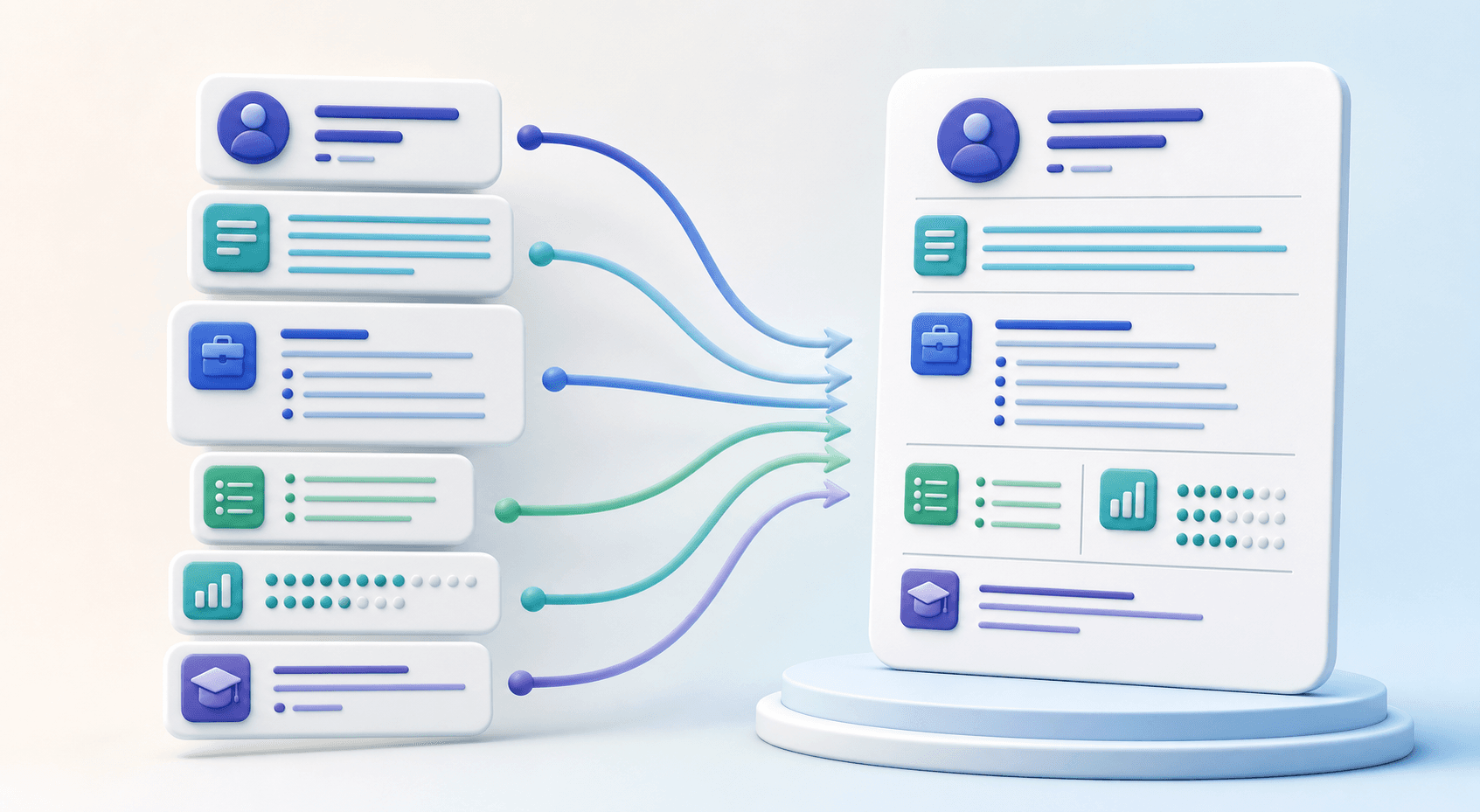 ResumeIQ visual showing structured resume blocks assembled into an optimized resume
